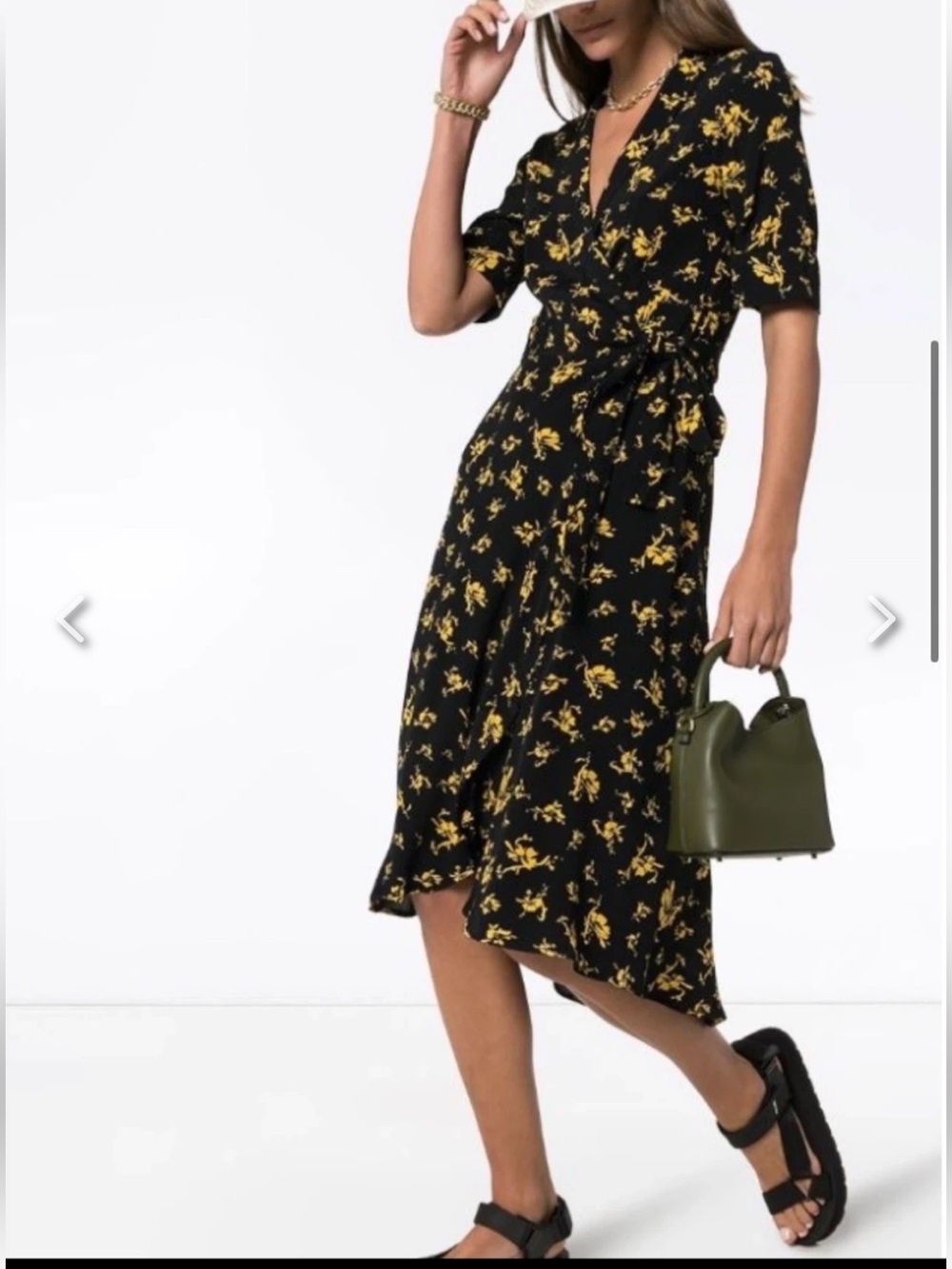 GANNI Dalton Wrap Dress Midi Floral Tie Waist V-Neck Feminine Scandi Chic Size34 - Picture 4 of 11